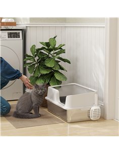 PawHut Stainless Steel Litter Box with Detachable Rim, Scoop, Easy Cleaning, Odour-Resistant, 60 x 40 x 28 cm 2