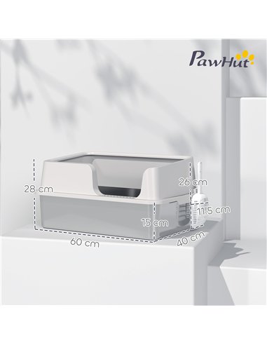 PawHut Stainless Steel Litter Box with Detachable Rim, Scoop, Easy Cleaning, Odour-Resistant, 60 x 40 x 28 cm