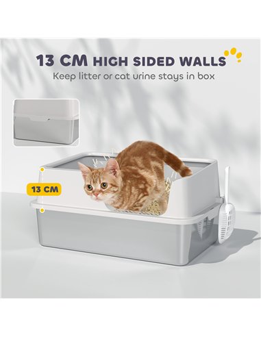 PawHut Stainless Steel Litter Box with Detachable Rim, Scoop, Easy Cleaning, Odour-Resistant, 60 x 40 x 28 cm