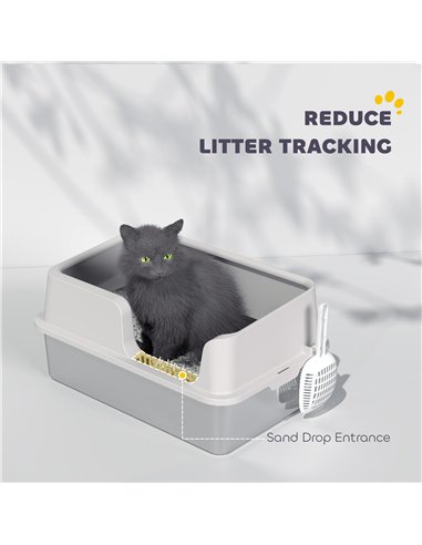PawHut Stainless Steel Litter Box with Detachable Rim, Scoop, Easy Cleaning, Odour-Resistant, 60 x 40 x 28 cm