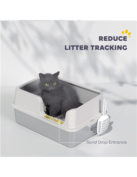 PawHut Stainless Steel Litter Box with Detachable Rim, Scoop, Easy Cleaning, Odour-Resistant, 60 x 40 x 28 cm - pic 159875 | FastDaddyshop