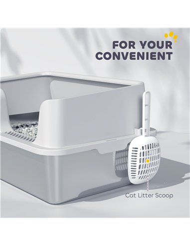 PawHut Stainless Steel Litter Box with Detachable Rim, Scoop, Easy Cleaning, Odour-Resistant, 60 x 40 x 28 cm