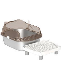 PawHut Stainless Steel Litter Box with Lid, High Wall Sided Enclosure, Pedal, Scoop, Non-Sticky, Anti-Leakage, Easy Cleaning