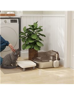 PawHut Stainless Steel Litter Box with Lid, High Wall Sided Enclosure, Pedal, Scoop, Non-Sticky, Anti-Leakage, Easy Cleaning 2