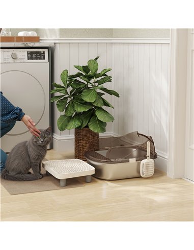 PawHut Stainless Steel Litter Box with Lid, High Wall Sided Enclosure, Pedal, Scoop, Non-Sticky, Anti-Leakage, Easy Cleaning