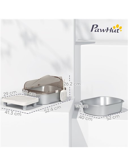 PawHut Stainless Steel Litter Box with Lid, High Wall Sided Enclosure, Pedal, Scoop, Non-Sticky, Anti-Leakage, Easy Cleaning - pic 159881 | FastDaddyshop