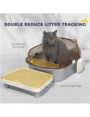 PawHut Stainless Steel Litter Box with Lid, High Wall Sided Enclosure, Pedal, Scoop, Non-Sticky, Anti-Leakage, Easy Cleaning