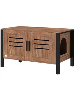 PawHut Cat Litter Box Enclosure with Tall Legs, Scratching Board, Double Doors, Ventilation Holes, 80 x 45 x 50 cm, Dark Brown