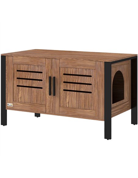 PawHut Cat Litter Box Enclosure with Tall Legs, Scratching Board, Double Doors, Ventilation Holes, 80 x 45 x 50 cm, Dark Brown - pic 159888 | FastDaddyshop