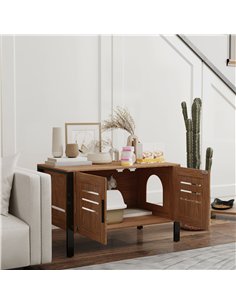 PawHut Cat Litter Box Enclosure with Tall Legs, Scratching Board, Double Doors, Ventilation Holes, 80 x 45 x 50 cm, Dark Brown 2