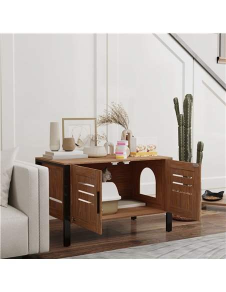 PawHut Cat Litter Box Enclosure with Tall Legs, Scratching Board, Double Doors, Ventilation Holes, 80 x 45 x 50 cm, Dark Brown - pic 159889 | FastDaddyshop