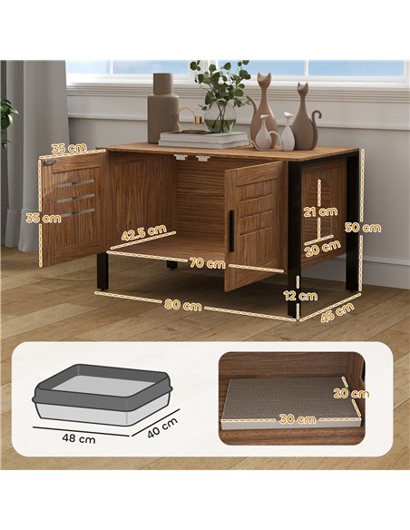 PawHut Cat Litter Box Enclosure with Tall Legs, Scratching Board, Double Doors, Ventilation Holes, 80 x 45 x 50 cm, Dark Brown - pic 159890 | FastDaddyshop