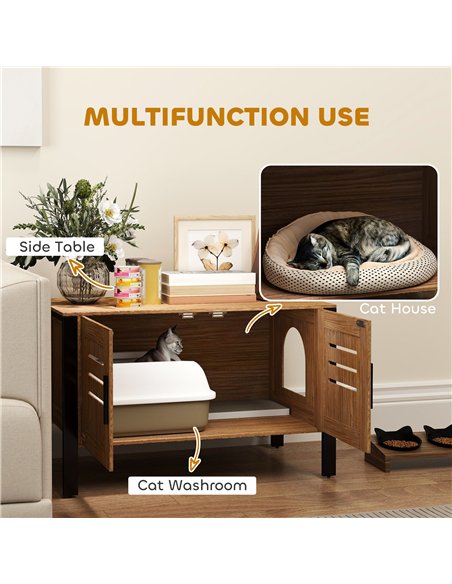 PawHut Cat Litter Box Enclosure with Tall Legs, Scratching Board, Double Doors, Ventilation Holes, 80 x 45 x 50 cm, Dark Brown - pic 159891 | FastDaddyshop