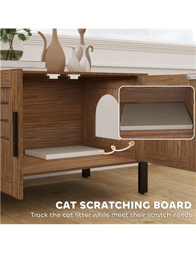 PawHut Cat Litter Box Enclosure with Tall Legs, Scratching Board, Double Doors, Ventilation Holes, 80 x 45 x 50 cm, Dark Brown