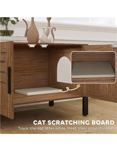 PawHut Cat Litter Box Enclosure with Tall Legs, Scratching Board, Double Doors, Ventilation Holes, 80 x 45 x 50 cm, Dark Brown - pic 159893 | FastDaddyshop
