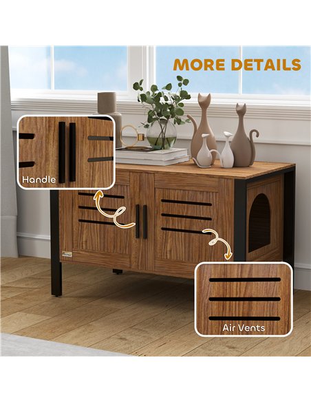 PawHut Cat Litter Box Enclosure with Tall Legs, Scratching Board, Double Doors, Ventilation Holes, 80 x 45 x 50 cm, Dark Brown - pic 159895 | FastDaddyshop