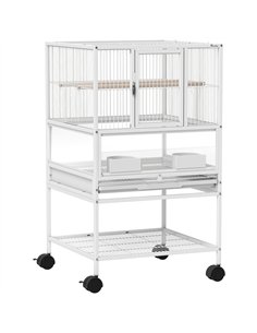 PawHut Bird Cage with Rolling Stand, Acrylic Viewing Panels, Storage Shelf, for Budgie, Parakeet, 48 x 46 x 83 cm