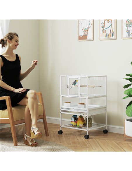 PawHut Bird Cage with Rolling Stand, Acrylic Viewing Panels, Storage Shelf, for Budgie, Parakeet, 48 x 46 x 83 cm - pic 159907 | FastDaddyshop
