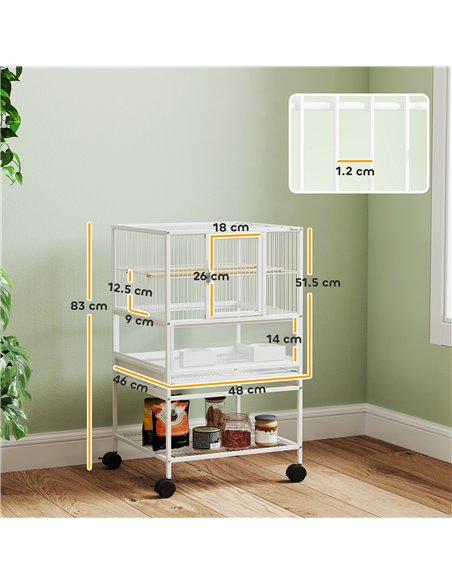 PawHut Bird Cage with Rolling Stand, Acrylic Viewing Panels, Storage Shelf, for Budgie, Parakeet, 48 x 46 x 83 cm - pic 159908 | FastDaddyshop