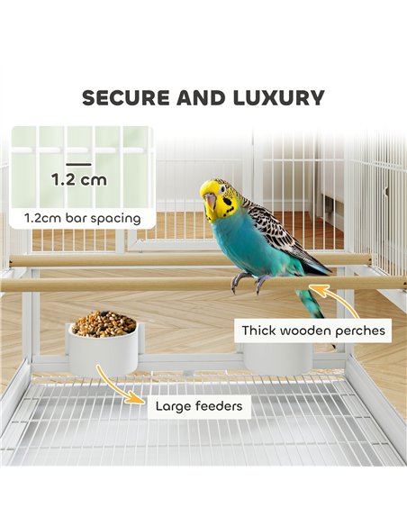 PawHut Bird Cage with Rolling Stand, Acrylic Viewing Panels, Storage Shelf, for Budgie, Parakeet, 48 x 46 x 83 cm - pic 159910 | FastDaddyshop