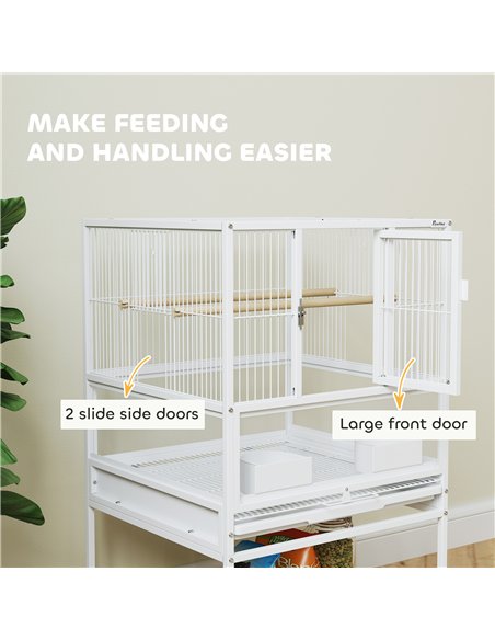 PawHut Bird Cage with Rolling Stand, Acrylic Viewing Panels, Storage Shelf, for Budgie, Parakeet, 48 x 46 x 83 cm - pic 159911 | FastDaddyshop