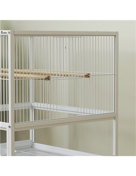 PawHut Bird Cage with Rolling Stand, Acrylic Viewing Panels, Storage Shelf, for Budgie, Parakeet, 48 x 46 x 83 cm - pic 159914 | FastDaddyshop