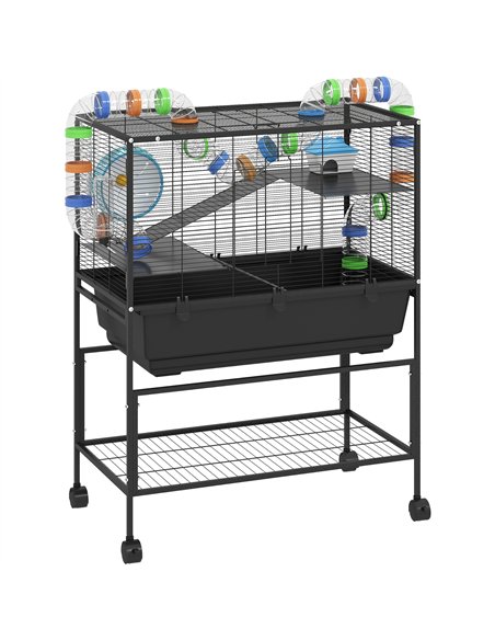 PawHut 3 Tier Large Hamster Cage on Wheels with 17 cm Deep Tray, Storage Shelf for Syrian, Gerbil, Rats - pic 159915 | FastDaddyshop