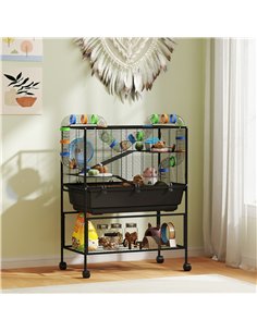 PawHut 3 Tier Large Hamster Cage on Wheels with 17 cm Deep Tray, Storage Shelf for Syrian, Gerbil, Rats 2