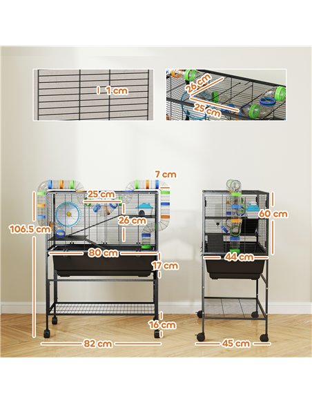 PawHut 3 Tier Large Hamster Cage on Wheels with 17 cm Deep Tray, Storage Shelf for Syrian, Gerbil, Rats - pic 159917 | FastDaddyshop