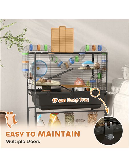 PawHut 3 Tier Large Hamster Cage on Wheels with 17 cm Deep Tray, Storage Shelf for Syrian, Gerbil, Rats - pic 159920 | FastDaddyshop