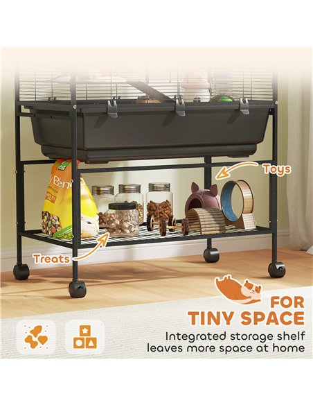 PawHut 3 Tier Large Hamster Cage on Wheels with 17 cm Deep Tray, Storage Shelf for Syrian, Gerbil, Rats - pic 159921 | FastDaddyshop