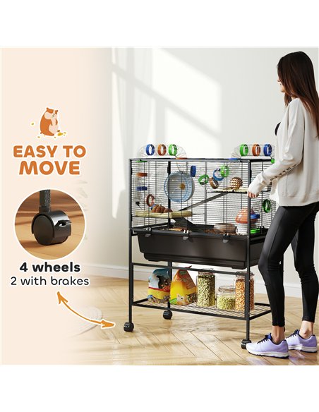 PawHut 3 Tier Large Hamster Cage on Wheels with 17 cm Deep Tray, Storage Shelf for Syrian, Gerbil, Rats - pic 159922 | FastDaddyshop