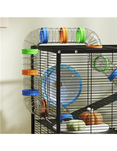 PawHut 3 Tier Large Hamster Cage on Wheels with 17 cm Deep Tray, Storage Shelf for Syrian, Gerbil, Rats - pic 159923 | FastDaddyshop