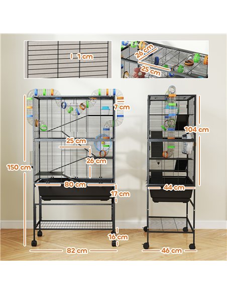 PawHut 5 Tier Large Hamster Cage on Wheels with 17 cm Deep Tray, Storage Shelf for Syrian, Gerbil, Rats - pic 159926 | FastDaddyshop