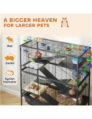 PawHut 5 Tier Large Hamster Cage on Wheels with 17 cm Deep Tray, Storage Shelf for Syrian, Gerbil, Rats