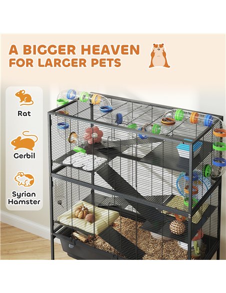 PawHut 5 Tier Large Hamster Cage on Wheels with 17 cm Deep Tray, Storage Shelf for Syrian, Gerbil, Rats - pic 159927 | FastDaddyshop