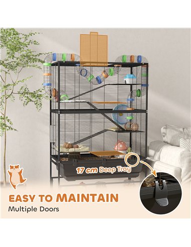PawHut 5 Tier Large Hamster Cage on Wheels with 17 cm Deep Tray, Storage Shelf for Syrian, Gerbil, Rats