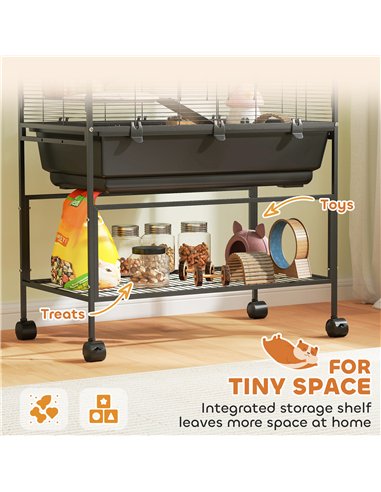 PawHut 5 Tier Large Hamster Cage on Wheels with 17 cm Deep Tray, Storage Shelf for Syrian, Gerbil, Rats