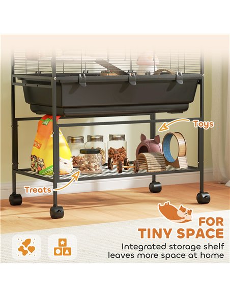 PawHut 5 Tier Large Hamster Cage on Wheels with 17 cm Deep Tray, Storage Shelf for Syrian, Gerbil, Rats - pic 159930 | FastDaddyshop