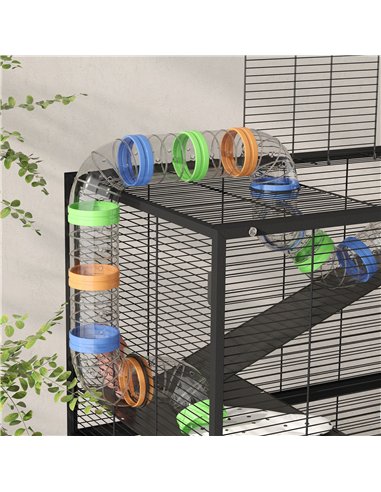 PawHut 5 Tier Large Hamster Cage on Wheels with 17 cm Deep Tray, Storage Shelf for Syrian, Gerbil, Rats
