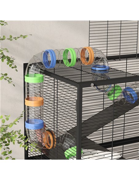 PawHut 5 Tier Large Hamster Cage on Wheels with 17 cm Deep Tray, Storage Shelf for Syrian, Gerbil, Rats - pic 159932 | FastDaddyshop