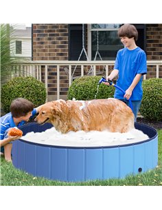 PawHut Foldable Dog Paddling Pool Pet Cat Swimming Pool Indoor/Outdoor Collapsible Summer Bathing Tub Shower Tub Puppy Washer (Φ 2