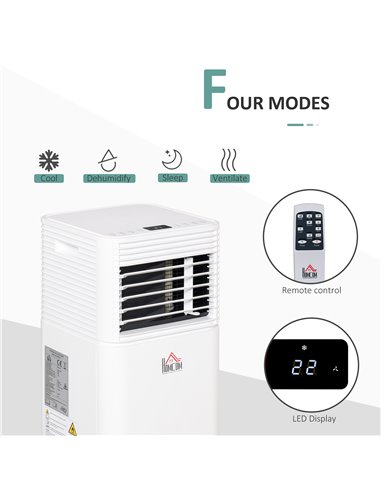 Homcom Mobile Air Conditioner with Fan, Remote Control, Timer, LED Display, Auto Shut-Down 785W, White