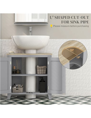 kleankin Under Sink Cabinet, Bathroom Sink Cabinet with 2 Doors, Pedestal Under Sink Design, Freestanding Bathroom Cupboard with