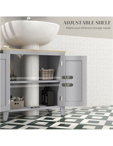 kleankin Under Sink Cabinet, Bathroom Sink Cabinet with 2 Doors, Pedestal Under Sink Design, Freestanding Bathroom Cupboard with