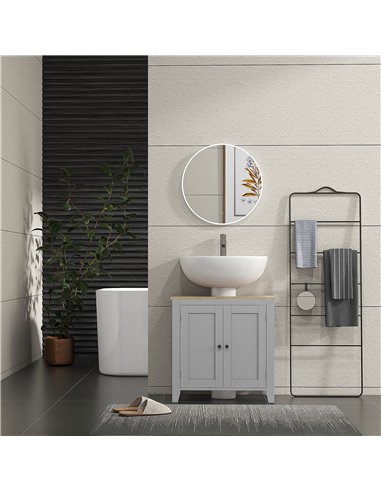 kleankin Under Sink Cabinet, Bathroom Sink Cabinet with 2 Doors, Pedestal Under Sink Design, Freestanding Bathroom Cupboard with