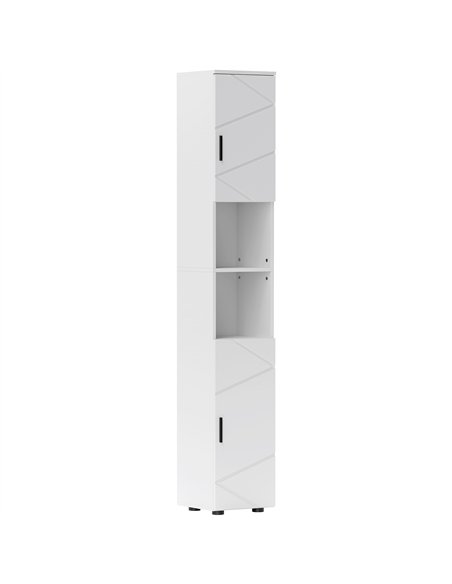 kleankin Line Embossed Tall Bathroom Storage Cabinet - White - pic 159969 | FastDaddyshop