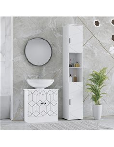 kleankin Line Embossed Tall Bathroom Storage Cabinet - White 2