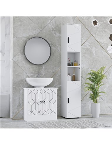 kleankin Line Embossed Tall Bathroom Storage Cabinet - White