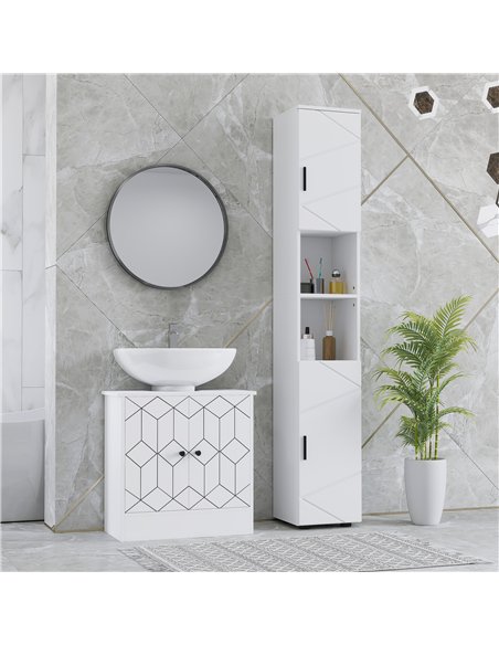 kleankin Line Embossed Tall Bathroom Storage Cabinet - White - pic 159970 | FastDaddyshop